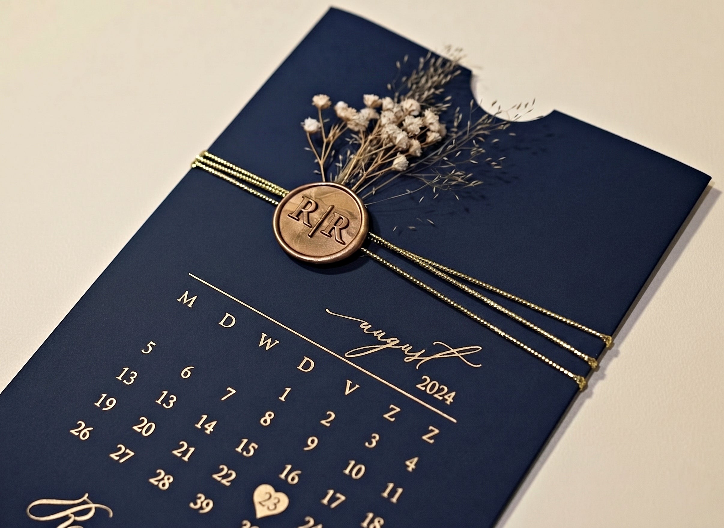 Navy Blue Acrylic Wedding Invitation, Gold Foil Clear Card, Calendar Wedding Invite LunaInvites