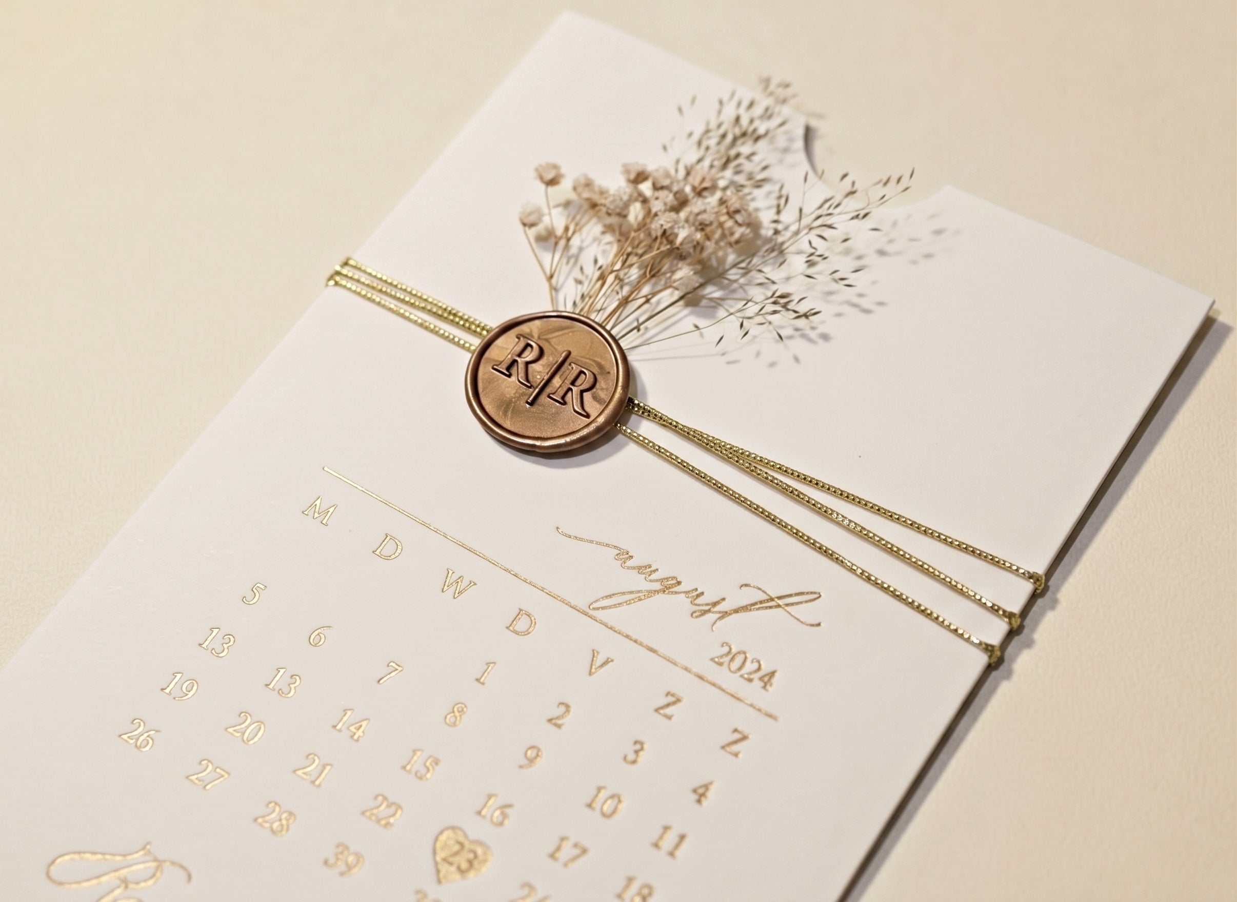 White Acrylic Wedding Invitation, Gold Foil Clear Card, Calendar Wedding Invite LunaInvites