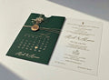 Green Acrylic Wedding Invitation, Gold Foil Clear Card, Calendar Wedding Invite LunaInvites