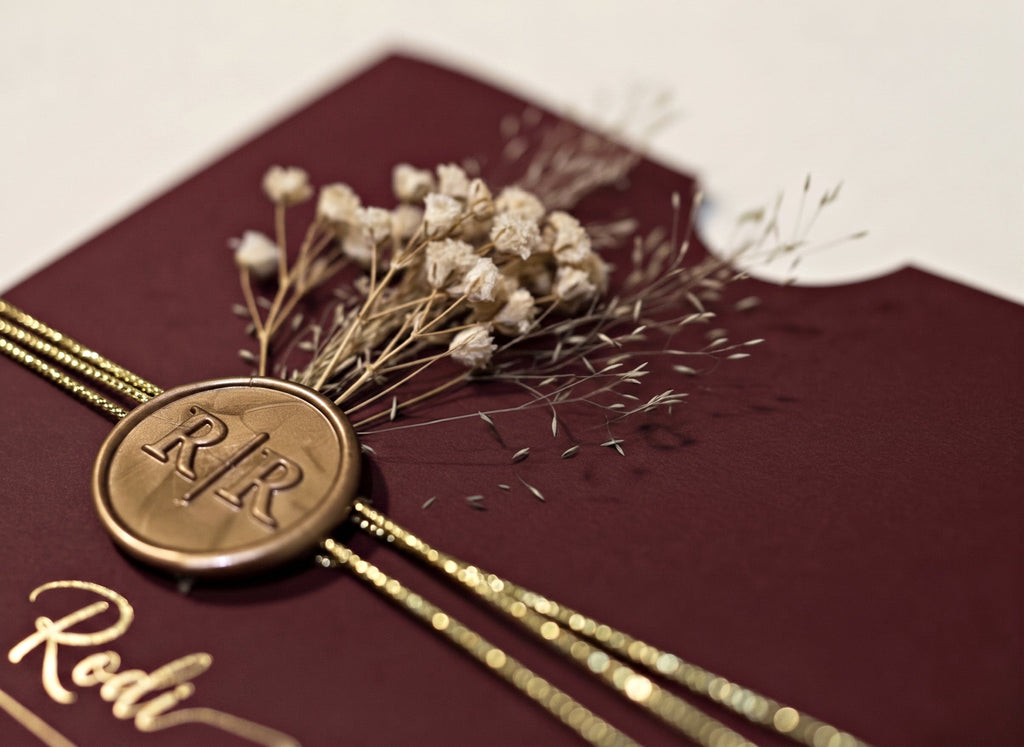 Burgundy Acrylic Wedding Invitation, Gold Foil Clear Card, Calendar Wedding Invite LunaInvites