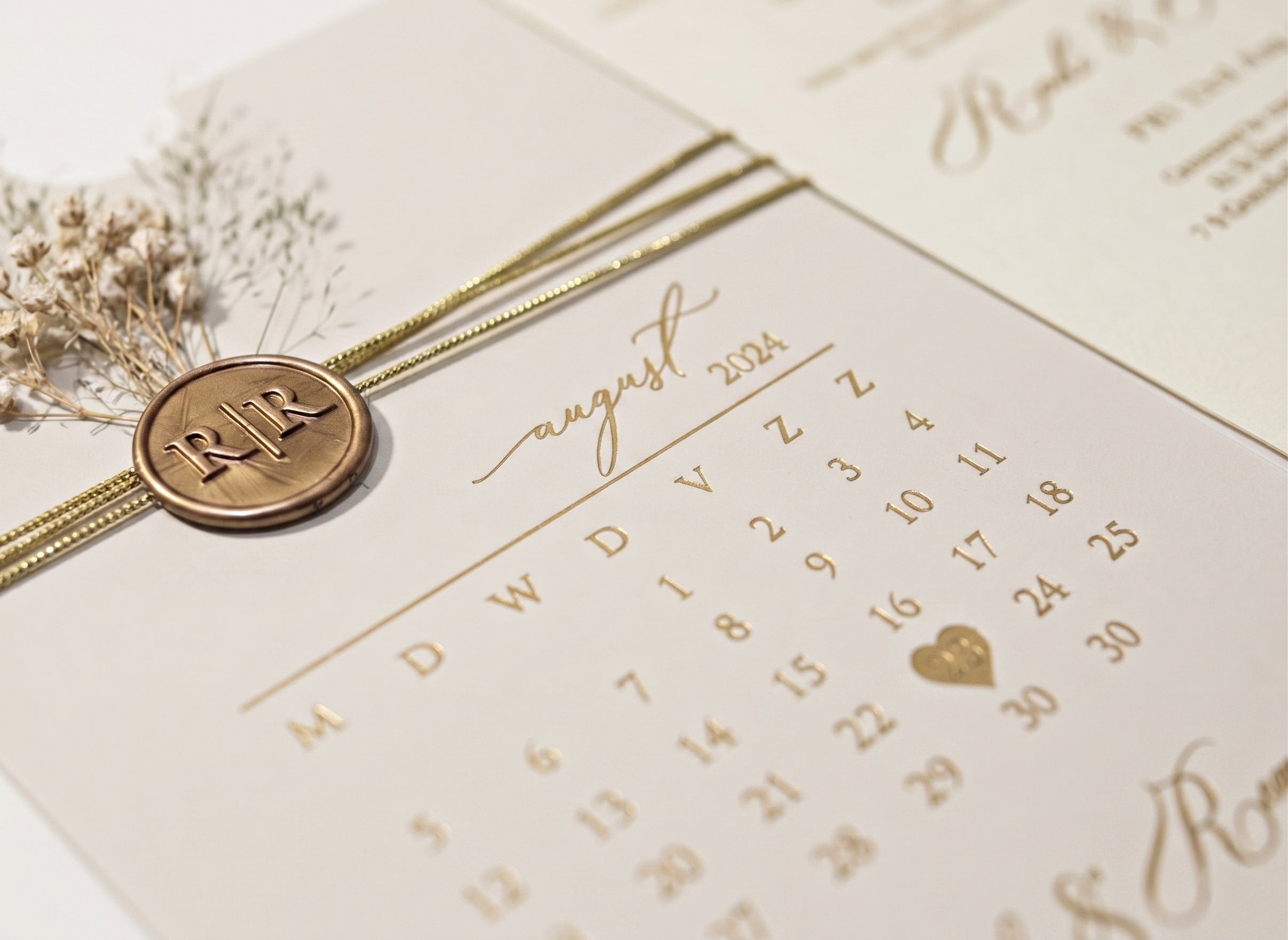 White Acrylic Wedding Invitation, Gold Foil Clear Card, Calendar Wedding Invite LunaInvites