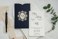 Luxury Navy Blue Wedding Invitation Card with Gold Foil Frame LunaInvites