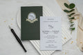 Green Classic Wedding Invitation Card with Gold Foil Monogram LunaInvites