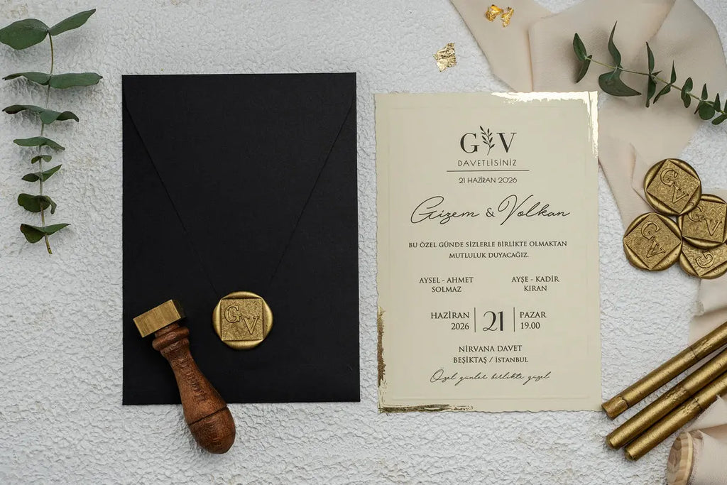Black Classic Wedding Invitation Card with Wax Seal – Elegant Design LunaInvites