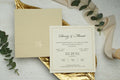 Ivory Classic Wedding Invitation Card with Gold Border – Elegant Style LunaInvites