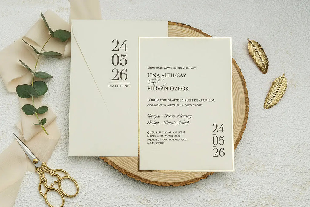Gold Foil Wedding Invitation with Elegant Date Typography Design LunaInvites