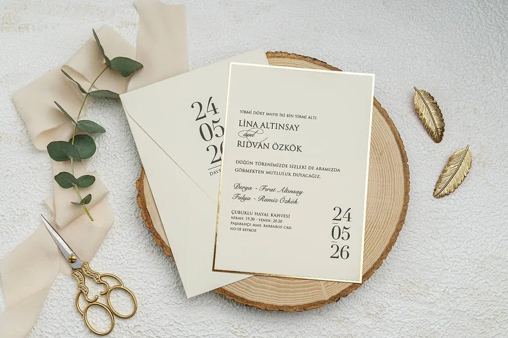 Gold Foil Wedding Invitation with Elegant Date Typography Design LunaInvites