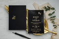 Black Gold Foil Wedding Invitation with Modern Botanical Design LunaInvites