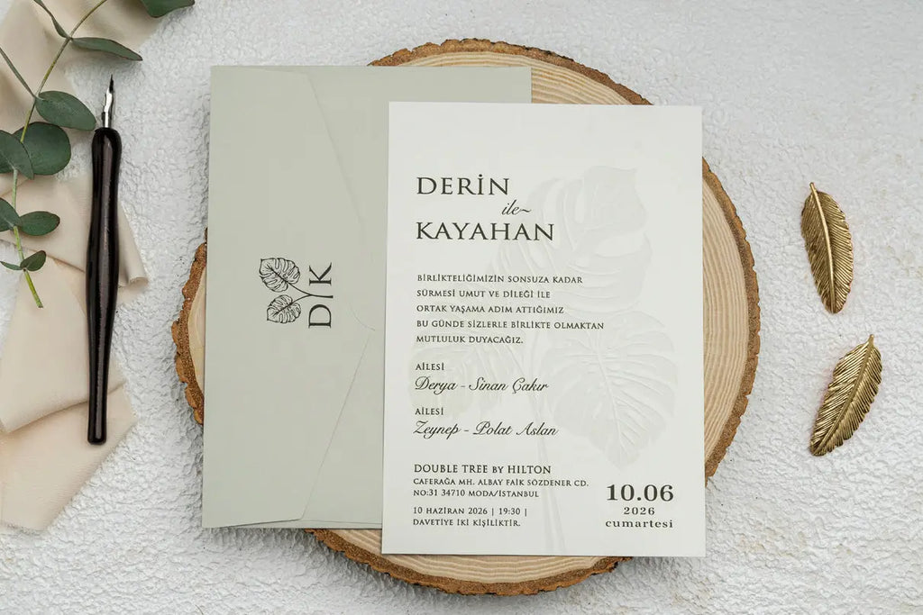 Botanical Wedding Invitation with Monstera Leaf Design LunaInvites