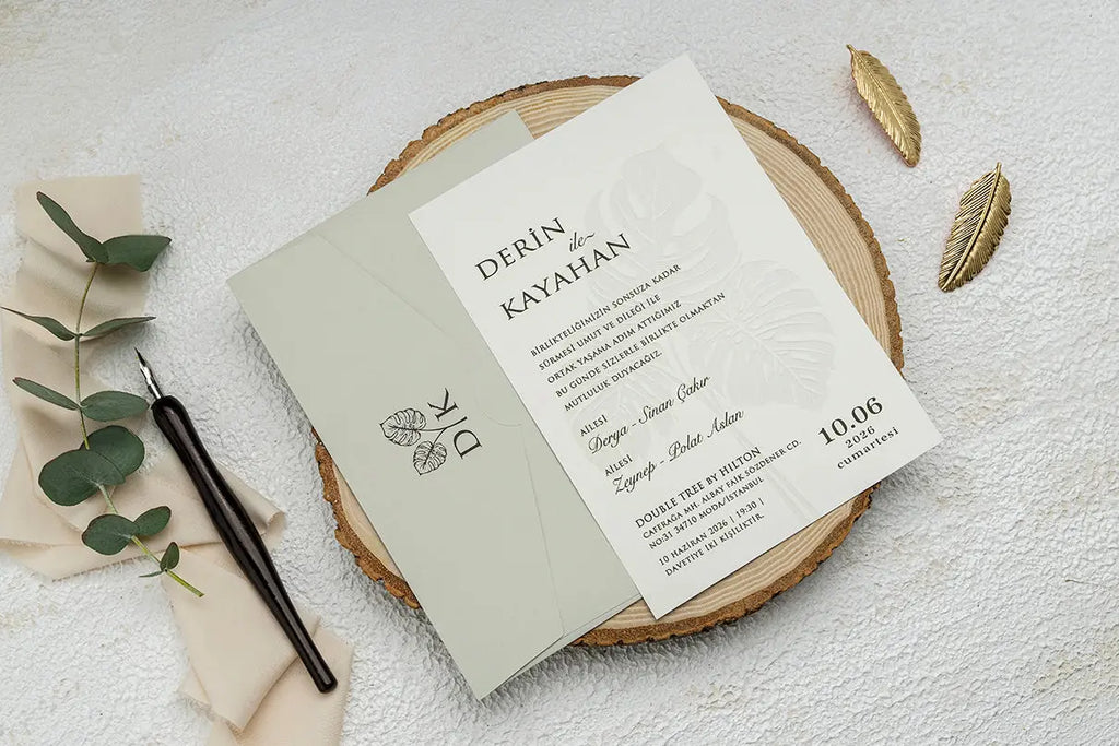 Botanical Wedding Invitation with Monstera Leaf Design LunaInvites