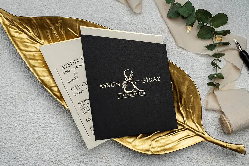 Black Gold Wedding Invitation with Gold Foil Envelope Personalization LunaInvites