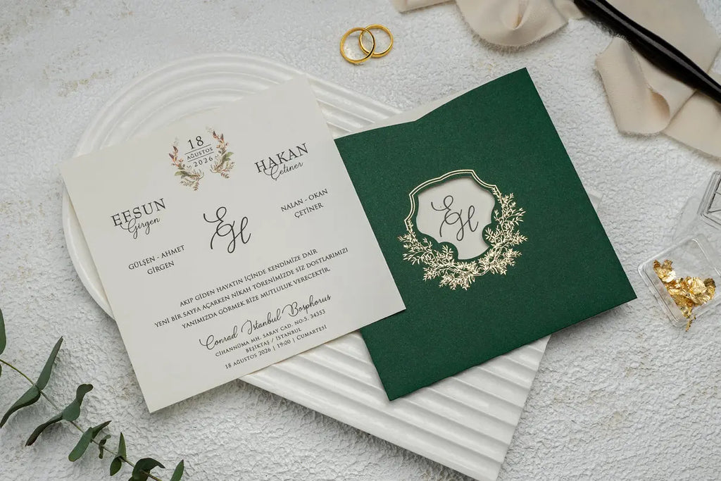 Gold Foil Wedding Invitation with Black Envelope and Monogram Design (Kopya) LunaInvites