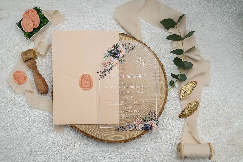 Floral Acrylic Wedding Invitation – Clear Romantic Modern Design LunaInvites