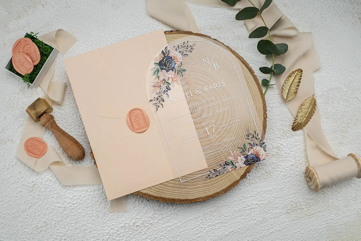 Floral Acrylic Wedding Invitation – Clear Romantic Modern Design LunaInvites