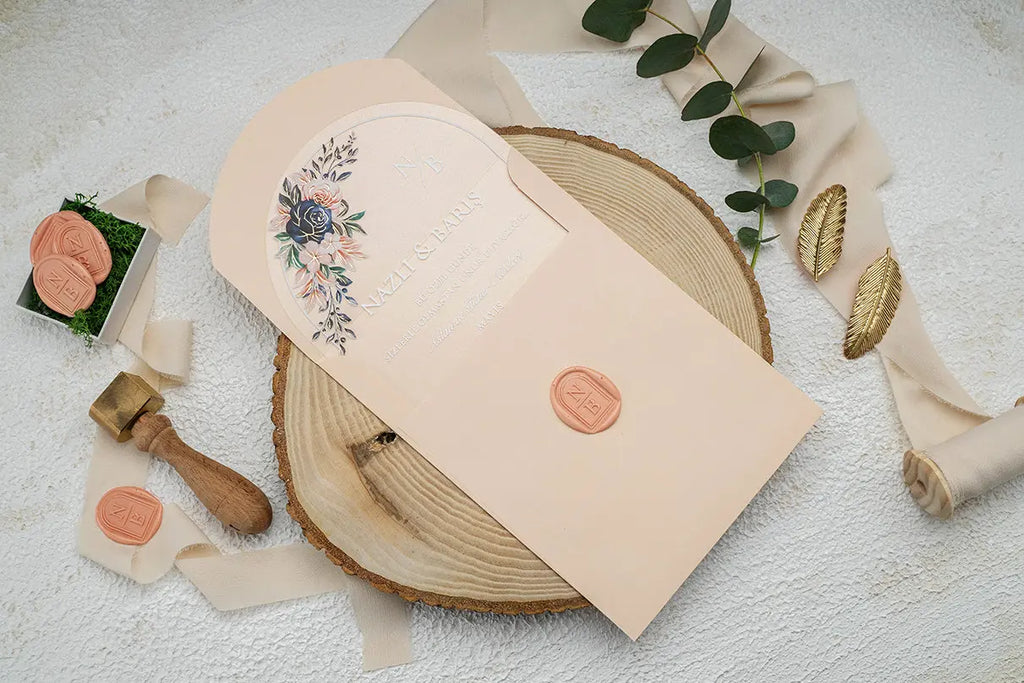Floral Acrylic Wedding Invitation – Clear Romantic Modern Design LunaInvites