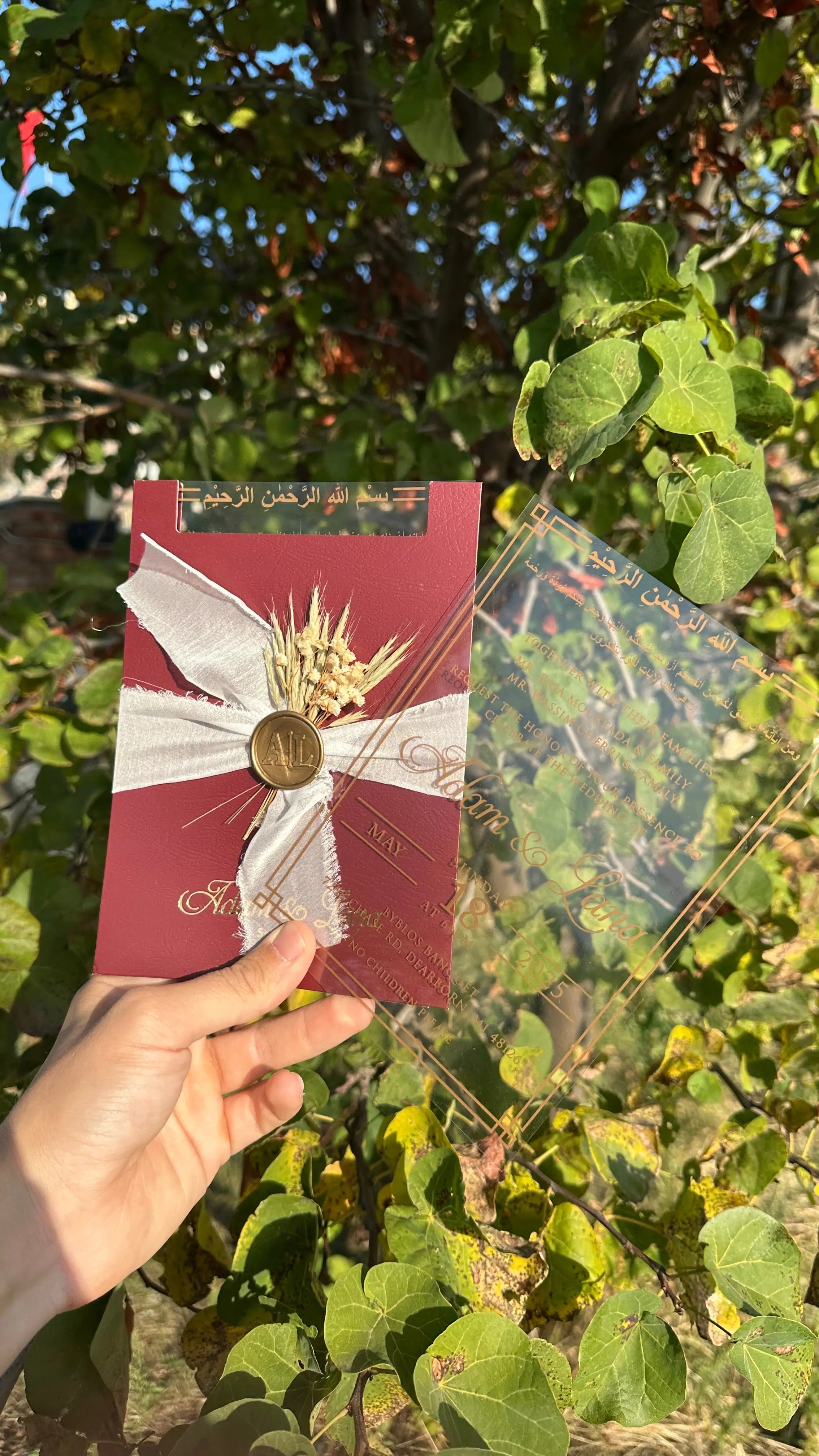 Islamic Acrylic Wedding Invitation with Arabic Calligraphy and Wax Seal LunaInvites