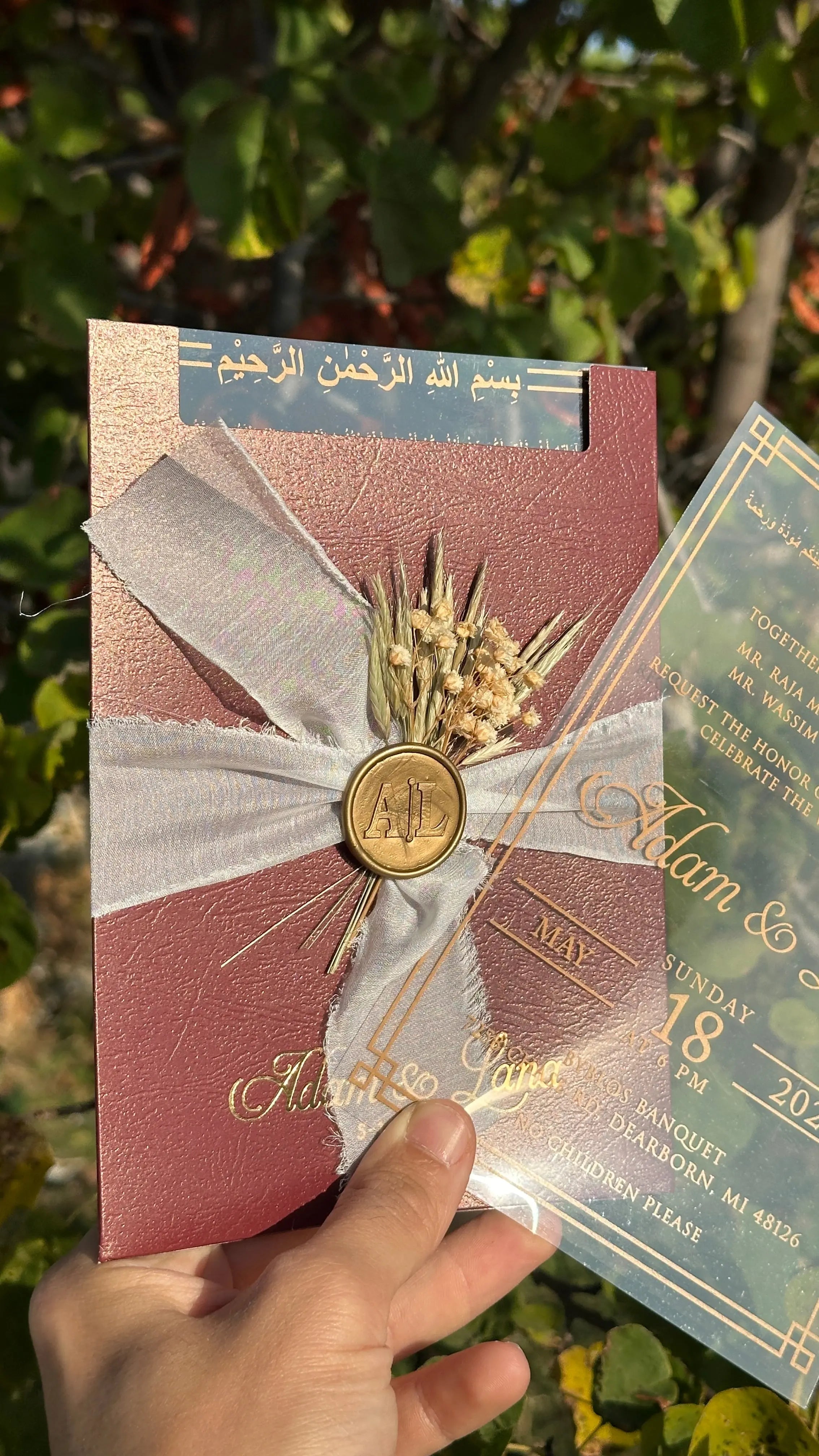 Islamic Acrylic Wedding Invitation with Arabic Calligraphy and Wax Seal LunaInvites