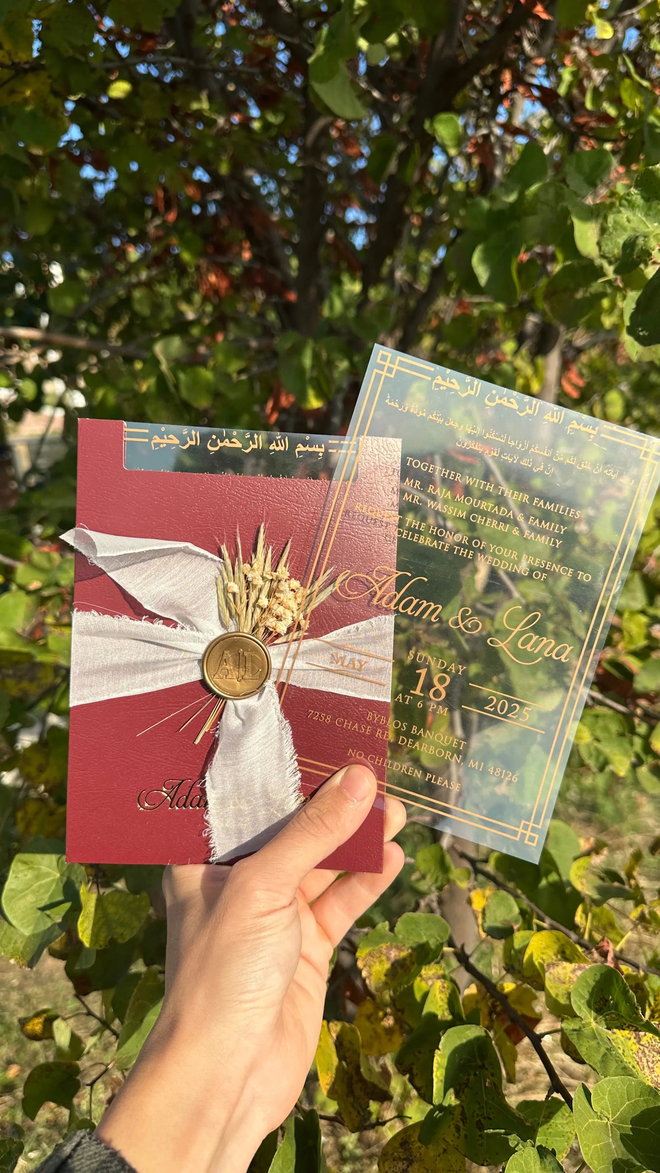 Islamic Acrylic Wedding Invitation with Arabic Calligraphy and Wax Seal LunaInvites