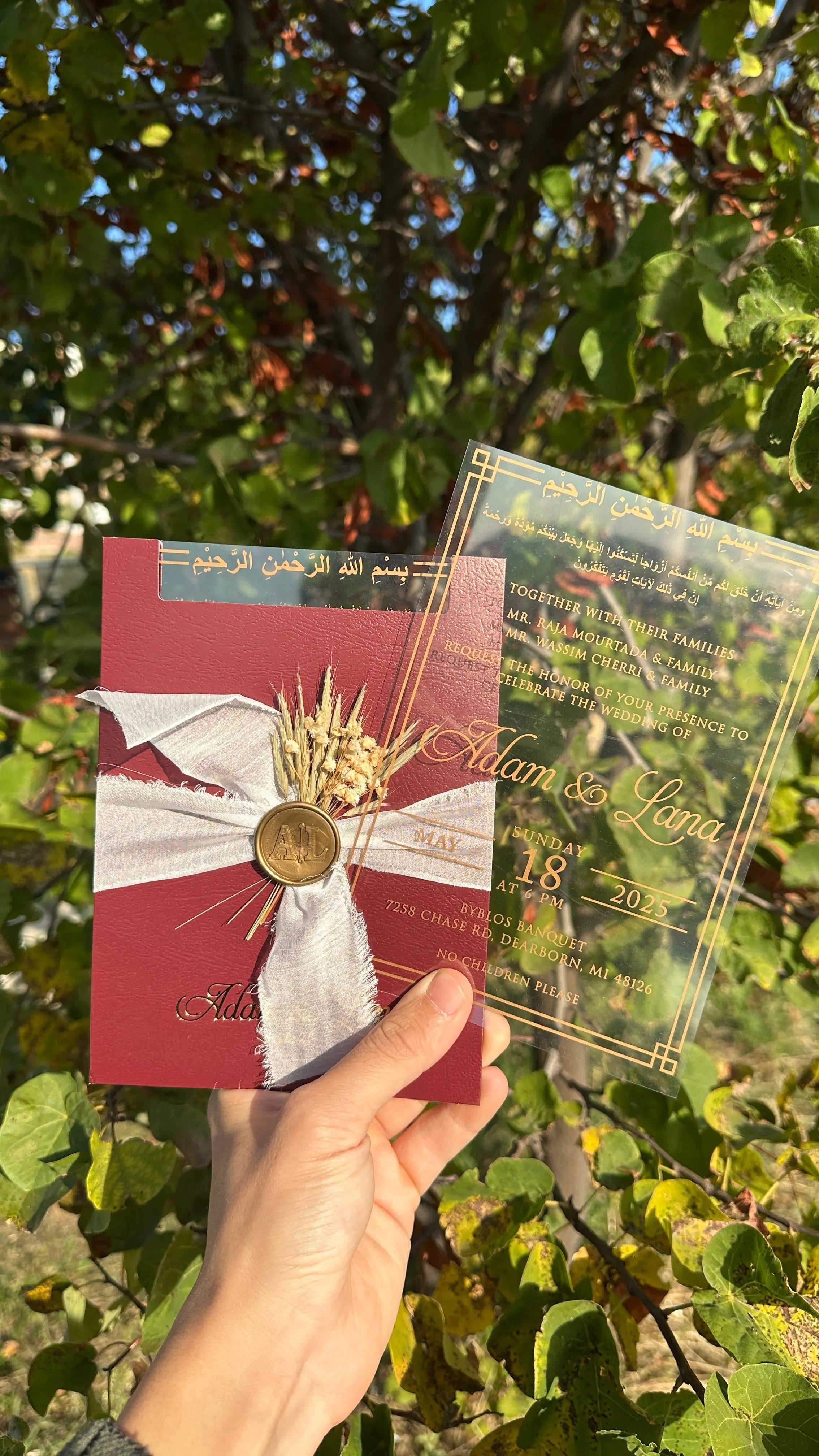 Islamic Acrylic Wedding Invitation with Arabic Calligraphy and Wax Seal LunaInvites