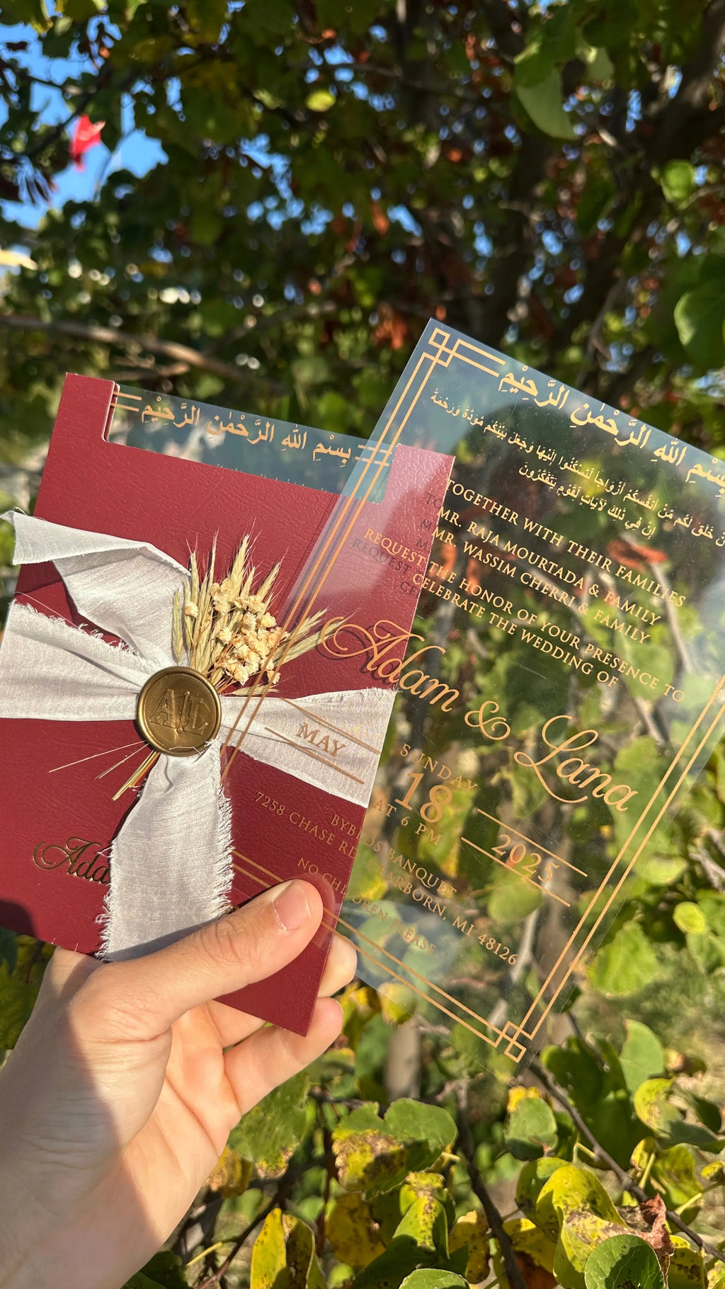 Islamic Acrylic Wedding Invitation with Arabic Calligraphy and Wax Seal LunaInvites