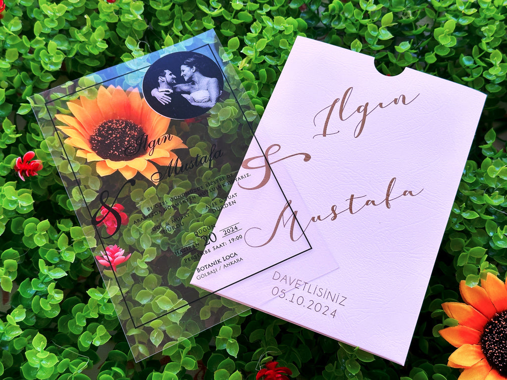 Photo Acrylic Wedding Invitation with Black Print, Custom Photo & White Envelope - LunaInvites