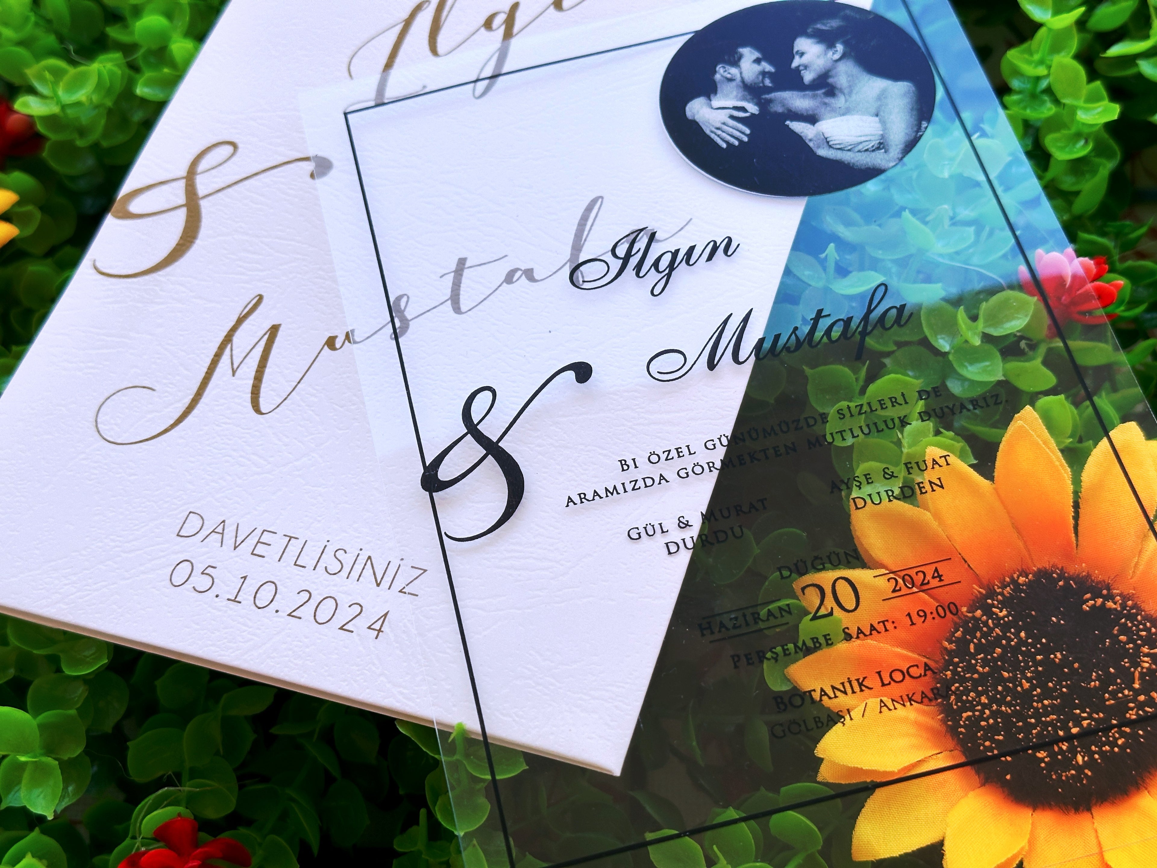 Photo Acrylic Wedding Invitation with Black Print, Custom Photo & White Envelope - LunaInvites