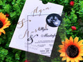 Photo Acrylic Wedding Invitation with Black Print, Custom Photo & White Envelope - LunaInvites