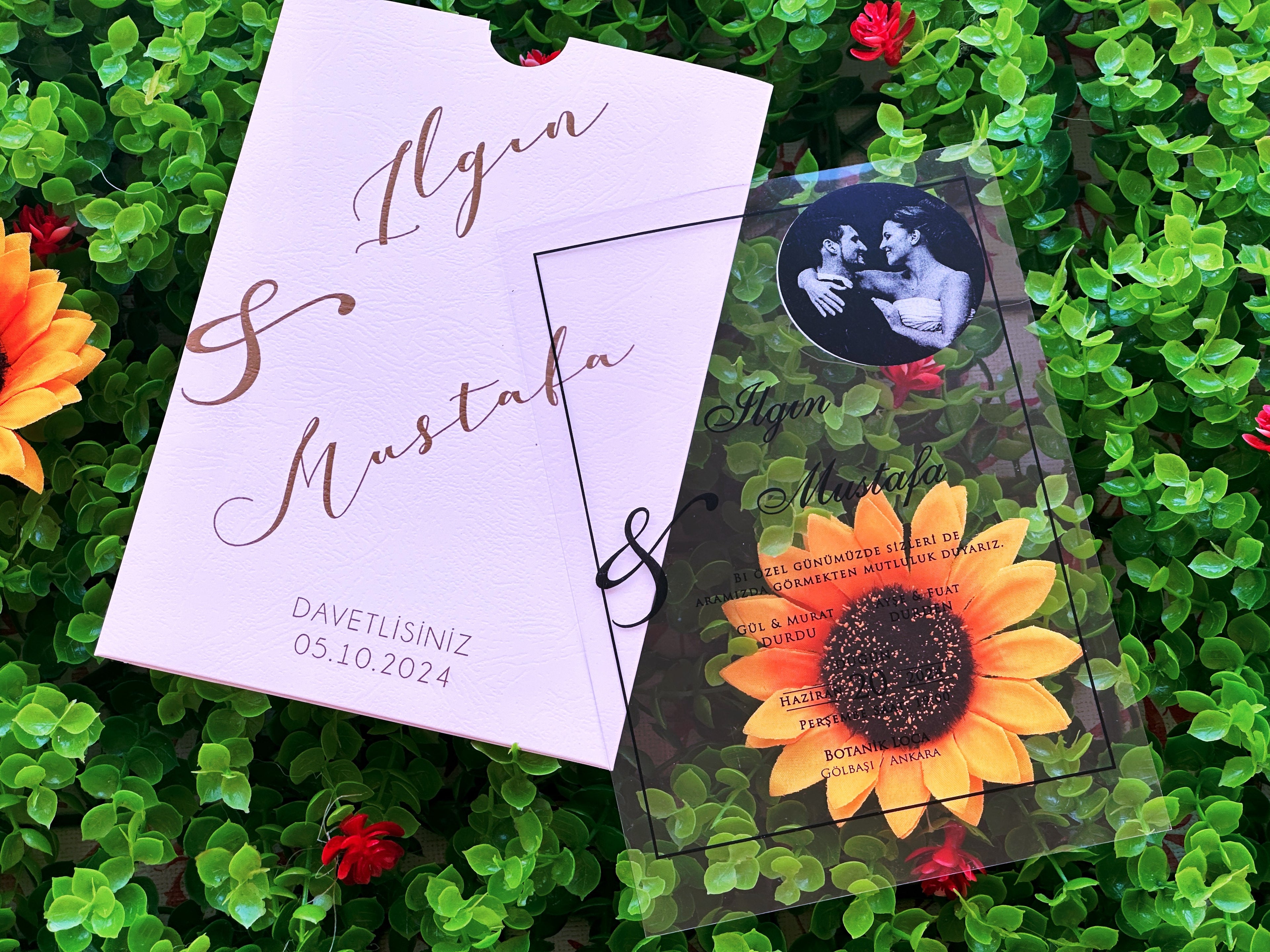 Photo Acrylic Wedding Invitation with Black Print, Custom Photo & White Envelope - LunaInvites