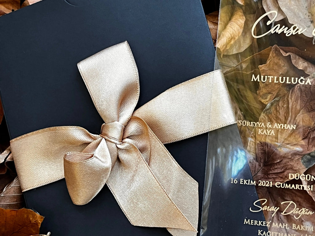 Clear Acrylic Wedding Invitation with Gold Foil & Black Envelope LunaInvites