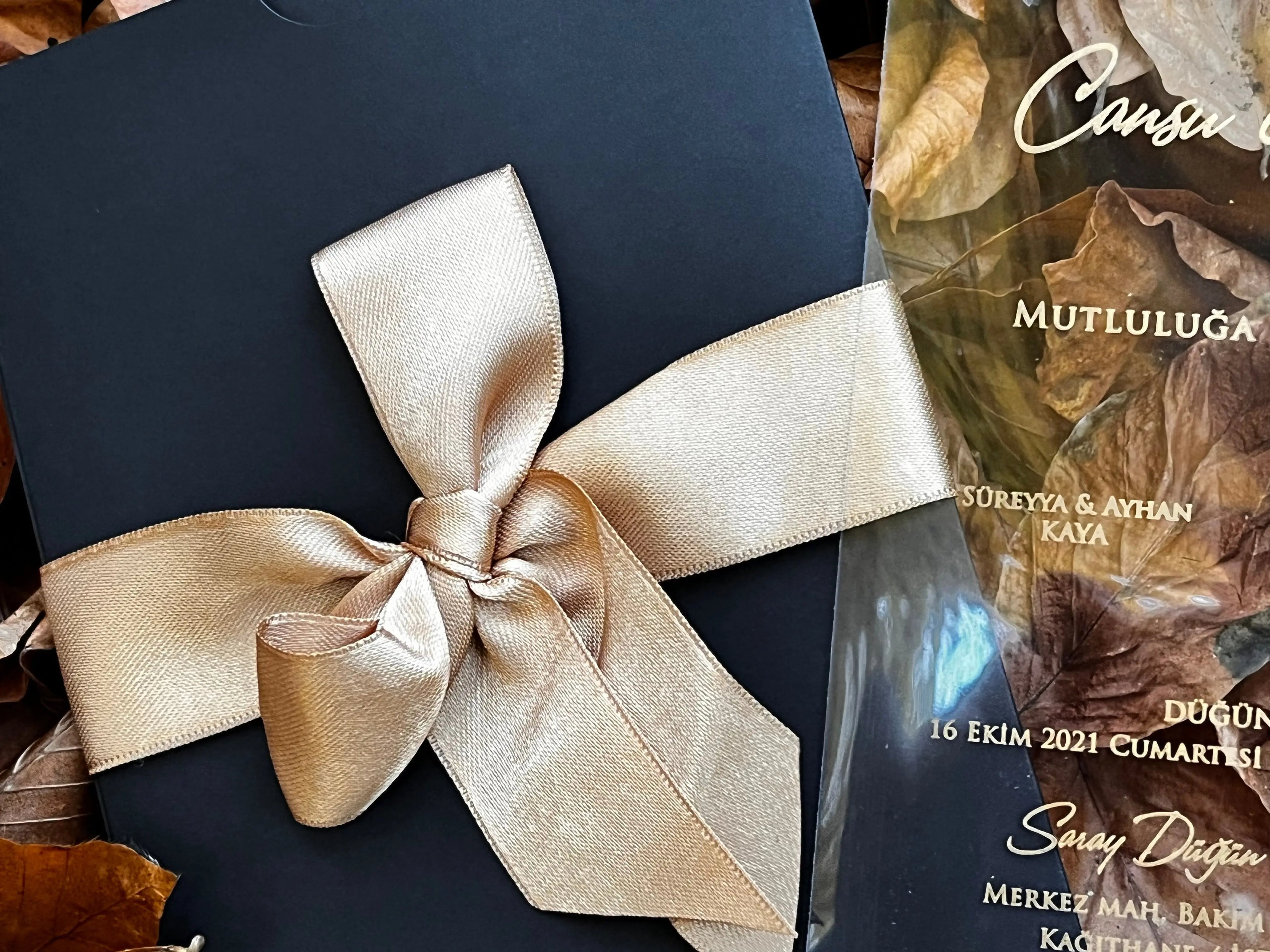 Clear Acrylic Wedding Invitation with Gold Foil & Black Envelope LunaInvites