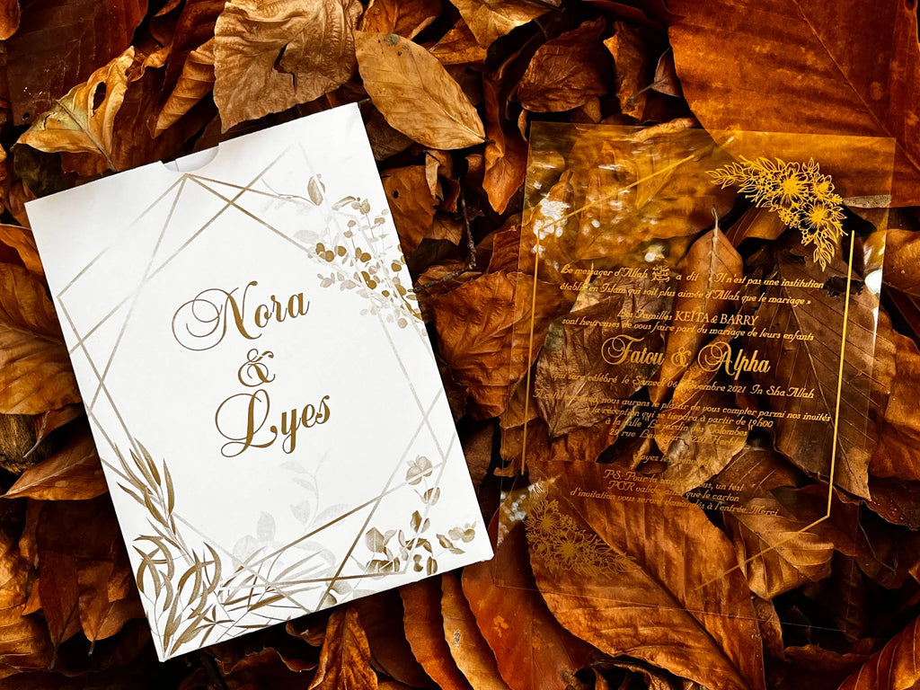 Clear Acrylic Wedding Invitation with White Botanical Envelope LunaInvites