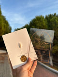 Clear Acrylic Wedding Invitation with Gold Print, White Envelope, Gold Wax Seal & Dried Flower - LunaInvites