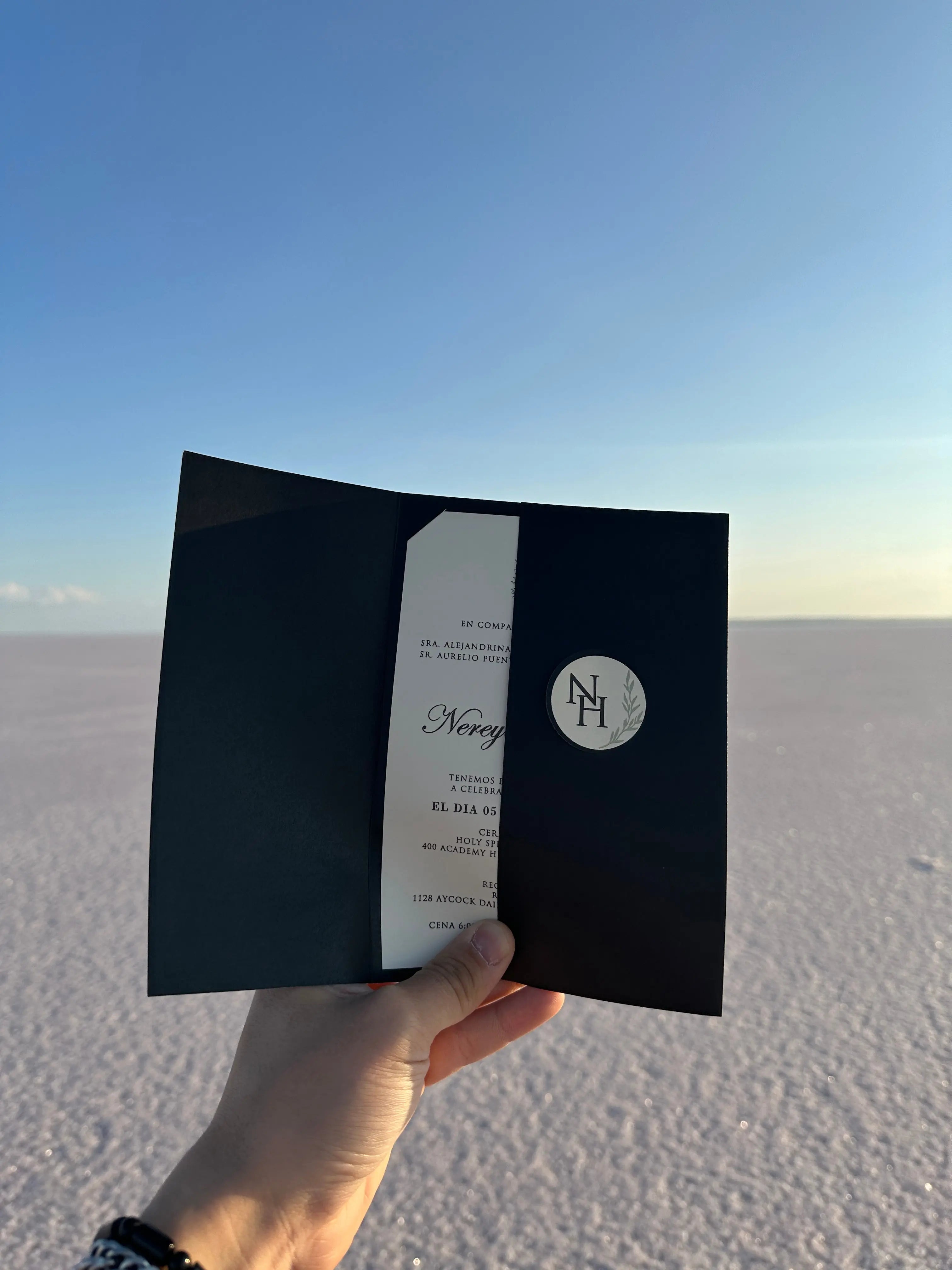 Elegant Wedding Invitation with Black Pocket Folder & White Insert LunaInvites