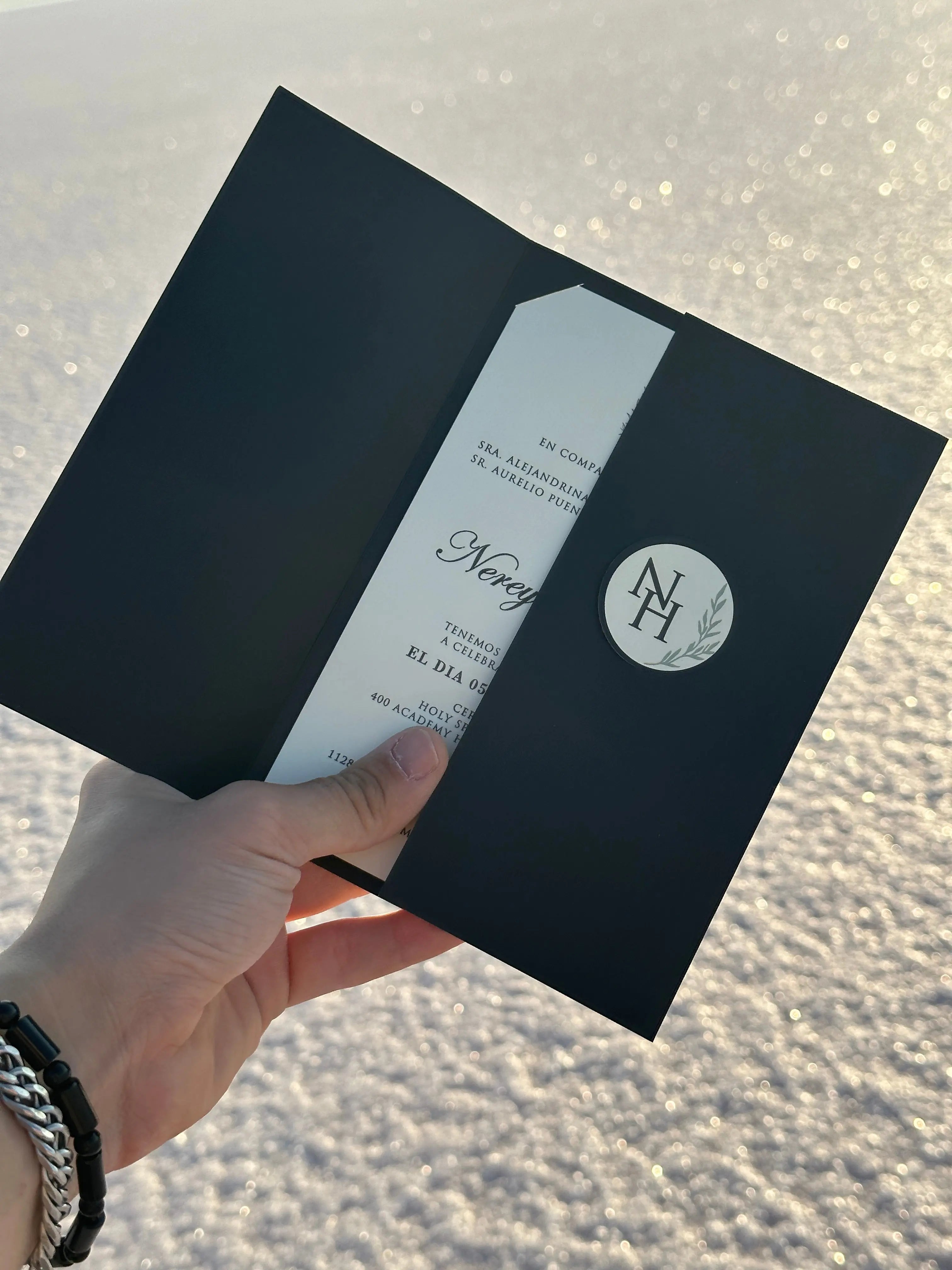 Elegant Wedding Invitation with Black Pocket Folder & White Insert LunaInvites