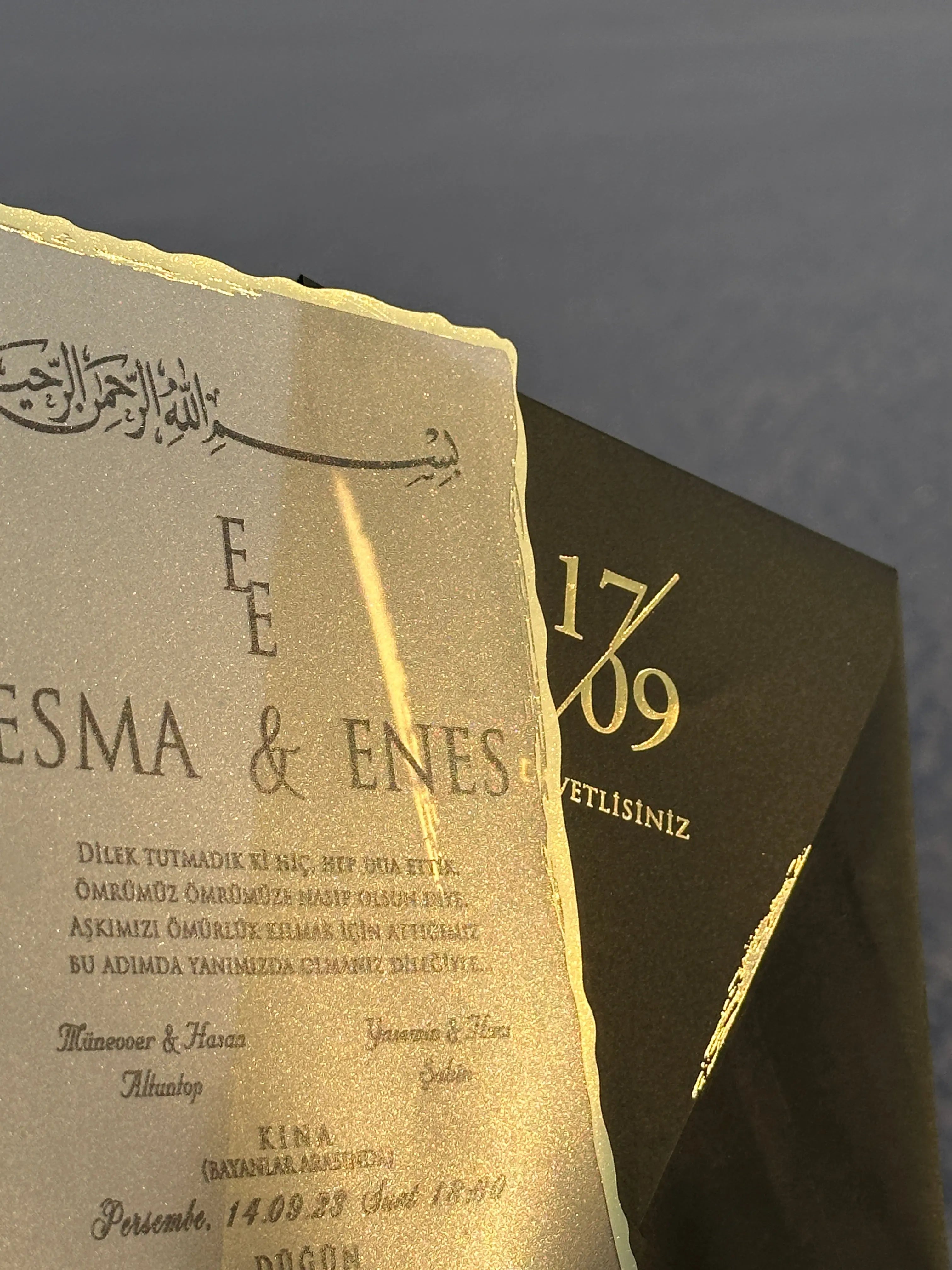 Frosted Acrylic Wedding Invitation with Black Print & Black Envelope LunaInvites