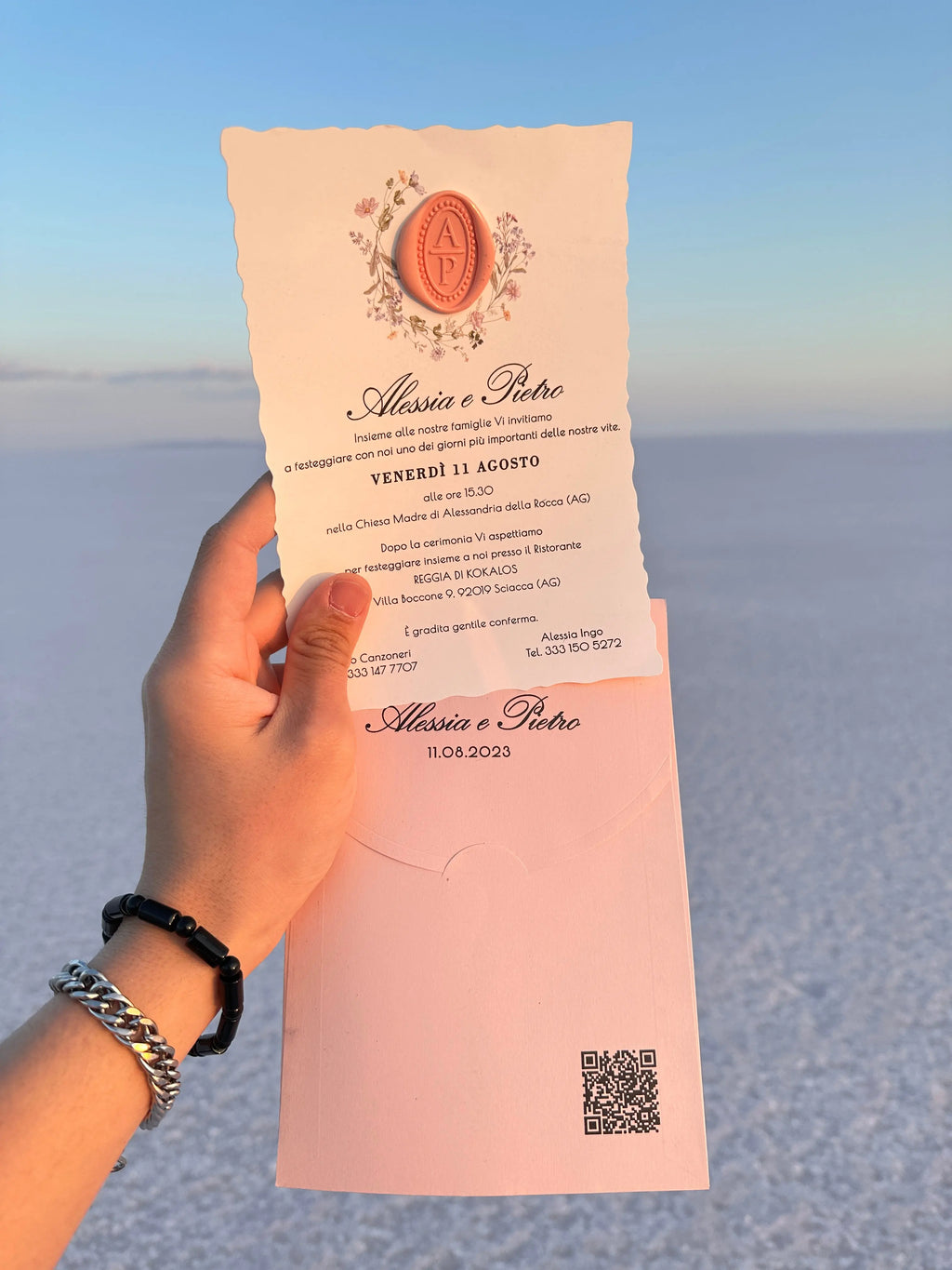 Wedding Invitation with Blush Envelope & Pink Wax Seal LunaInvites