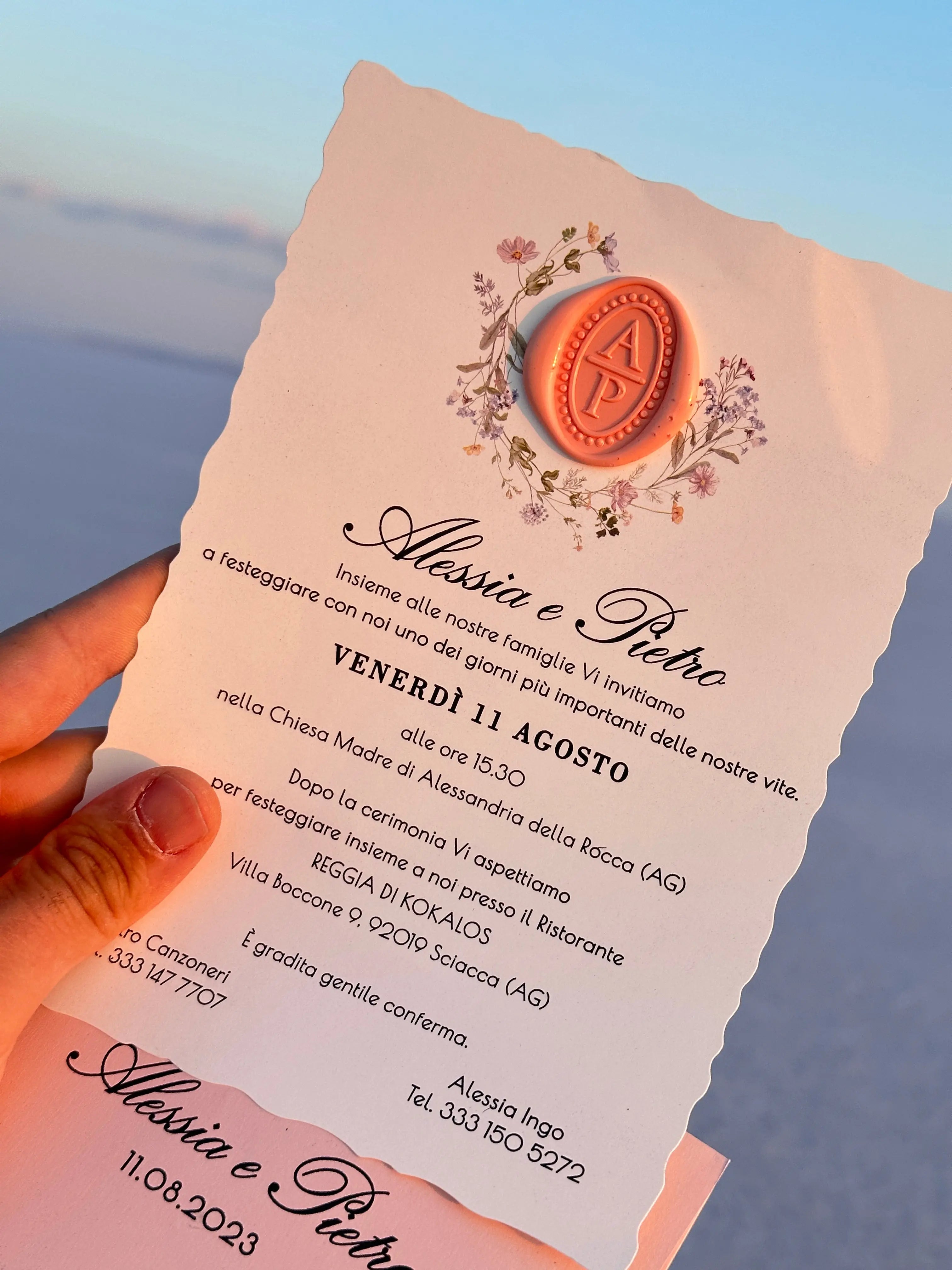 Wedding Invitation with Blush Envelope & Pink Wax Seal LunaInvites