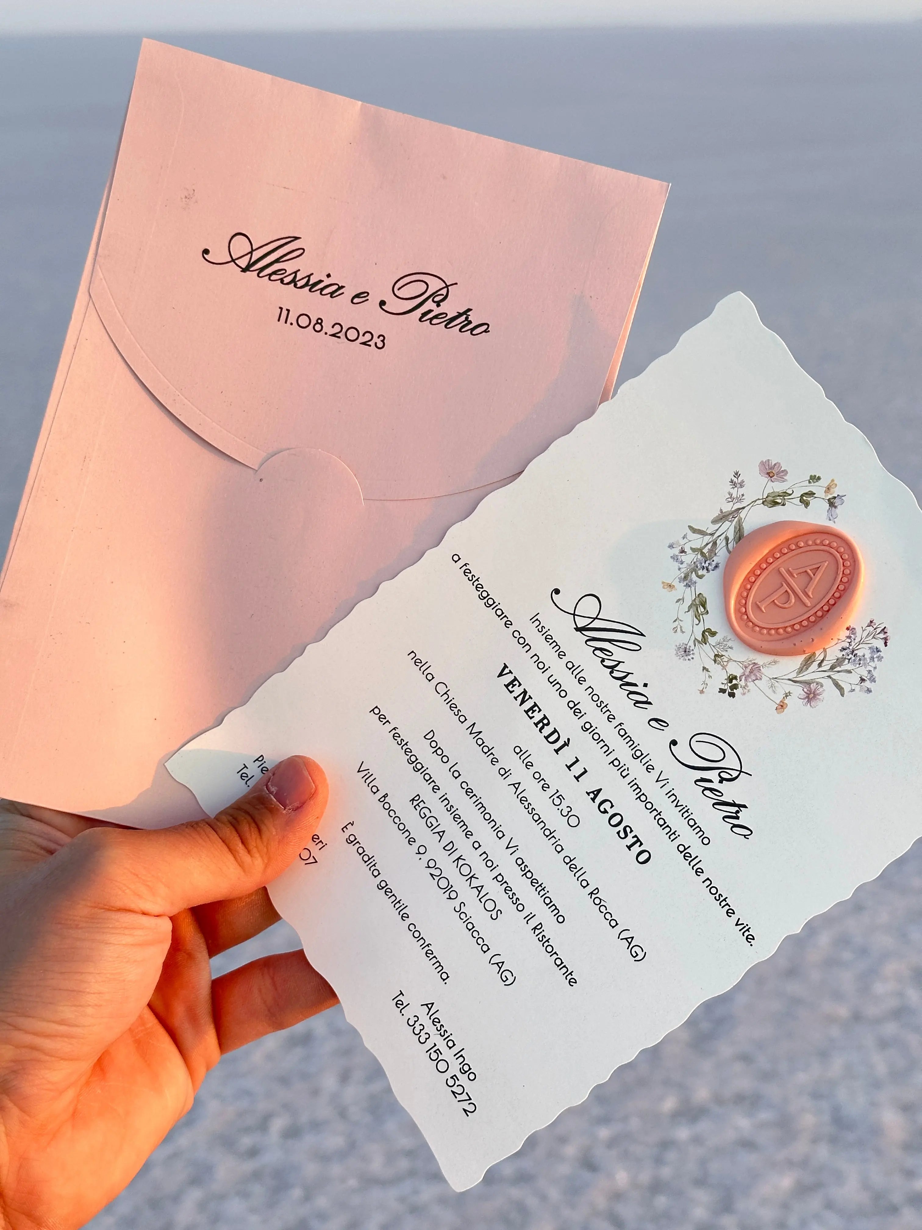 Wedding Invitation with Blush Envelope & Pink Wax Seal LunaInvites