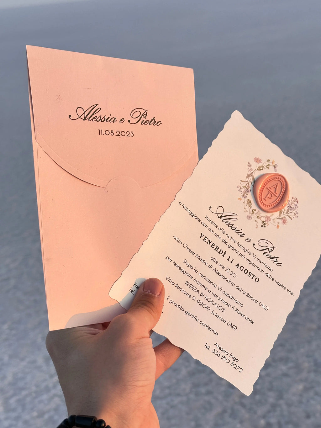 Wedding Invitation with Blush Envelope & Pink Wax Seal LunaInvites