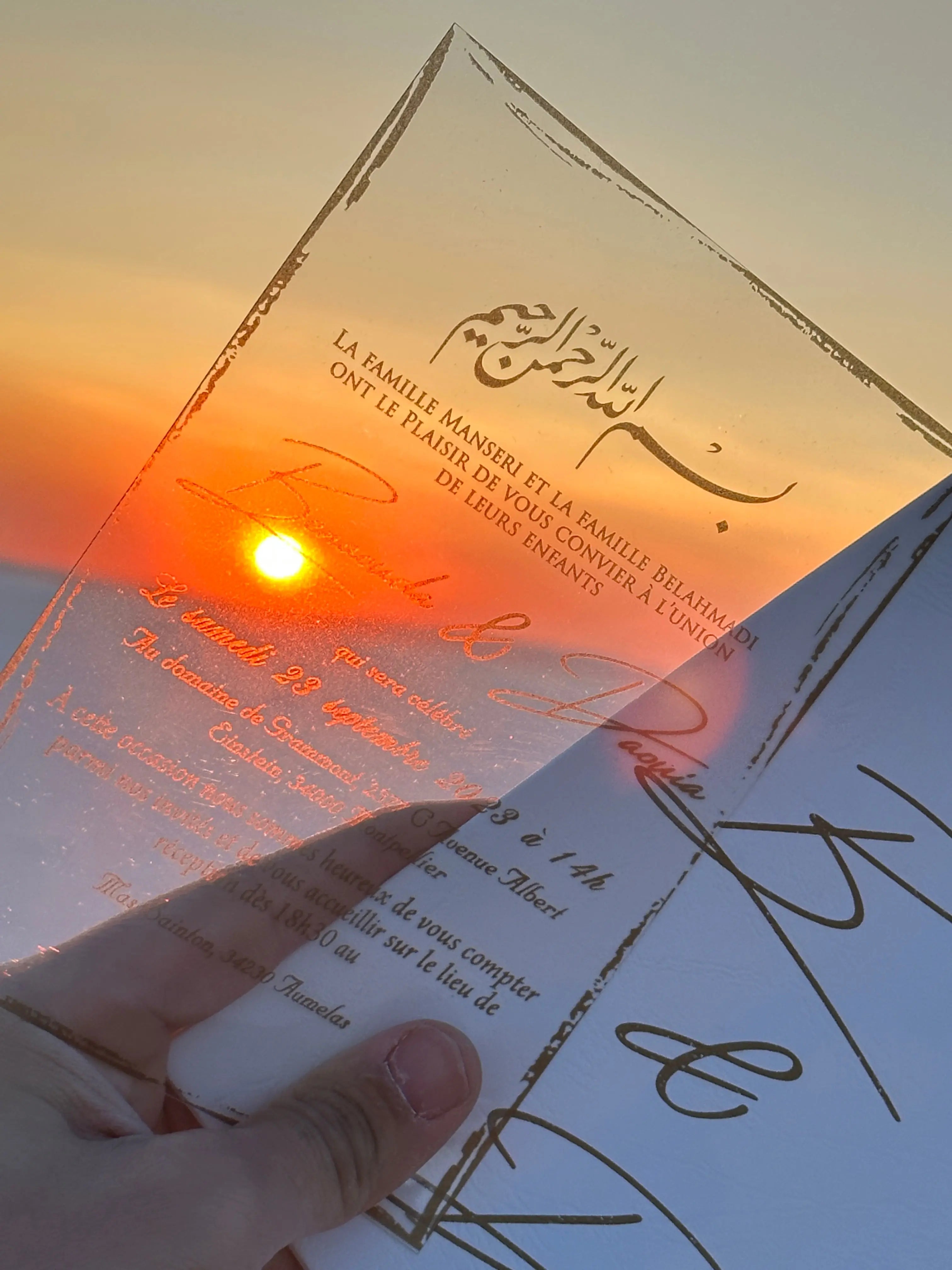 Clear Acrylic Wedding Invitation with Silver Print & Black Envelope (Kopya) LunaInvites