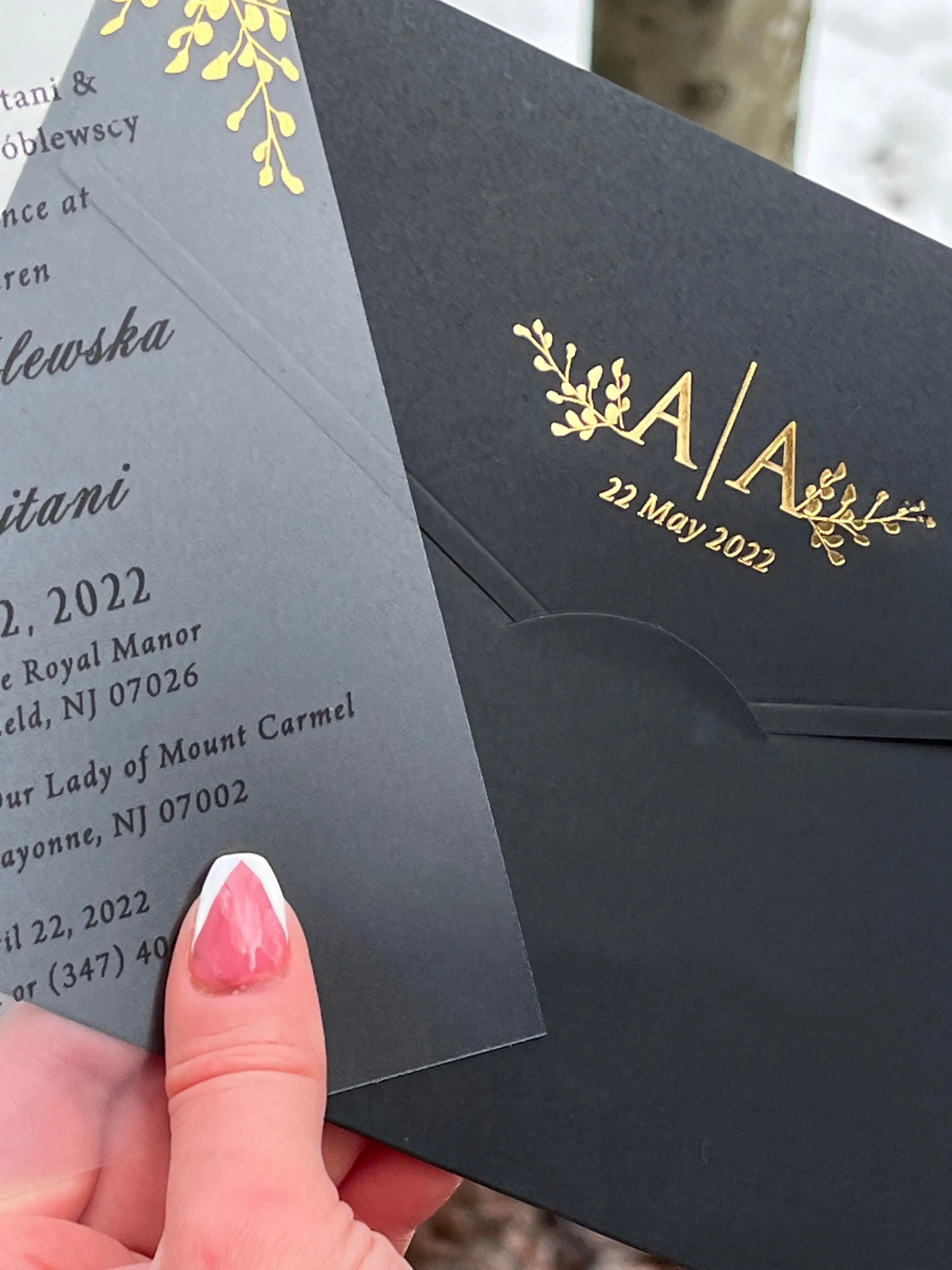 Black Acrylic Wedding Invitation with Matte Clear Card and Black Envelope LunaInvites