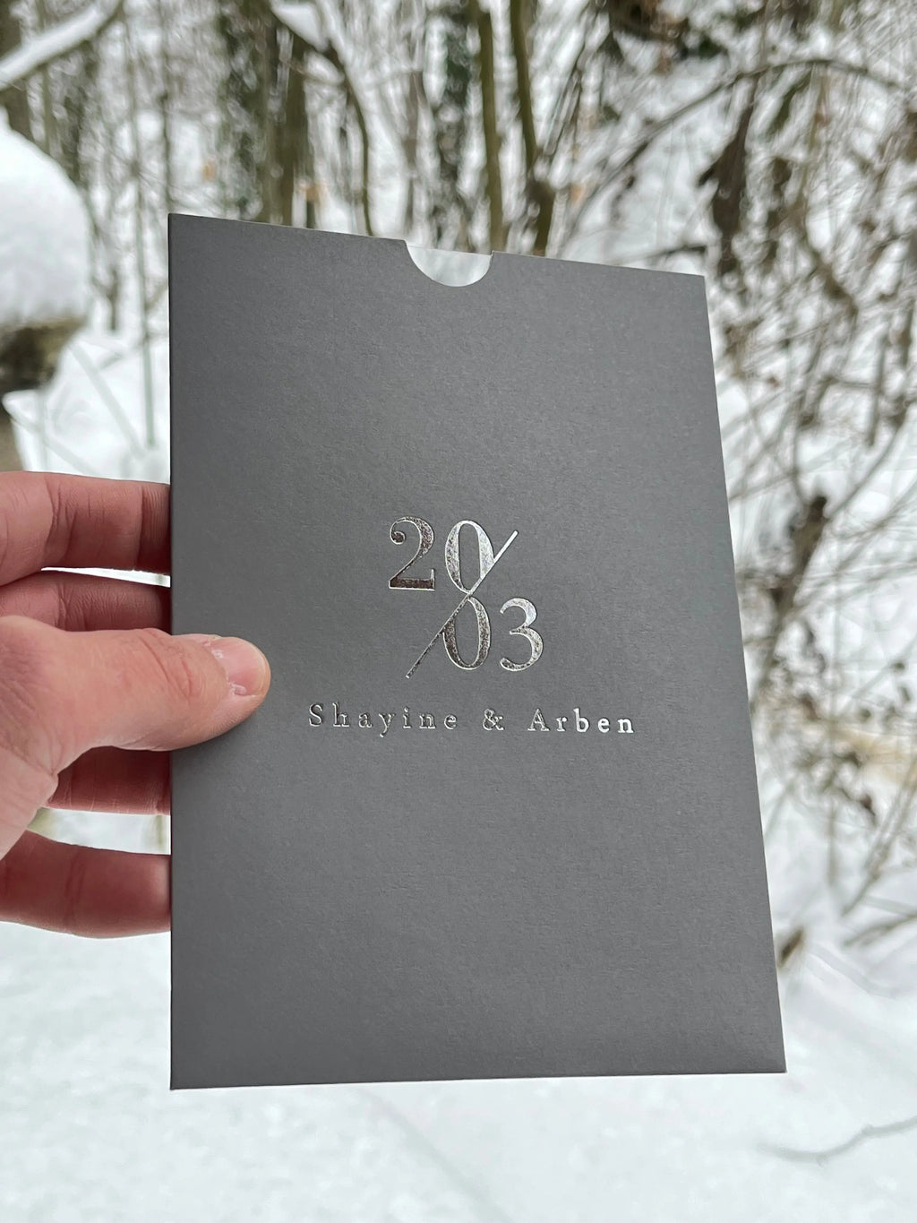 Clear Acrylic Wedding Invitation with Gray Envelope & White Print LunaInvites