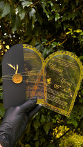 Luxury Arched Gold Acrylic Invitation with Black Envelope & Wax Seal - LunaInvites