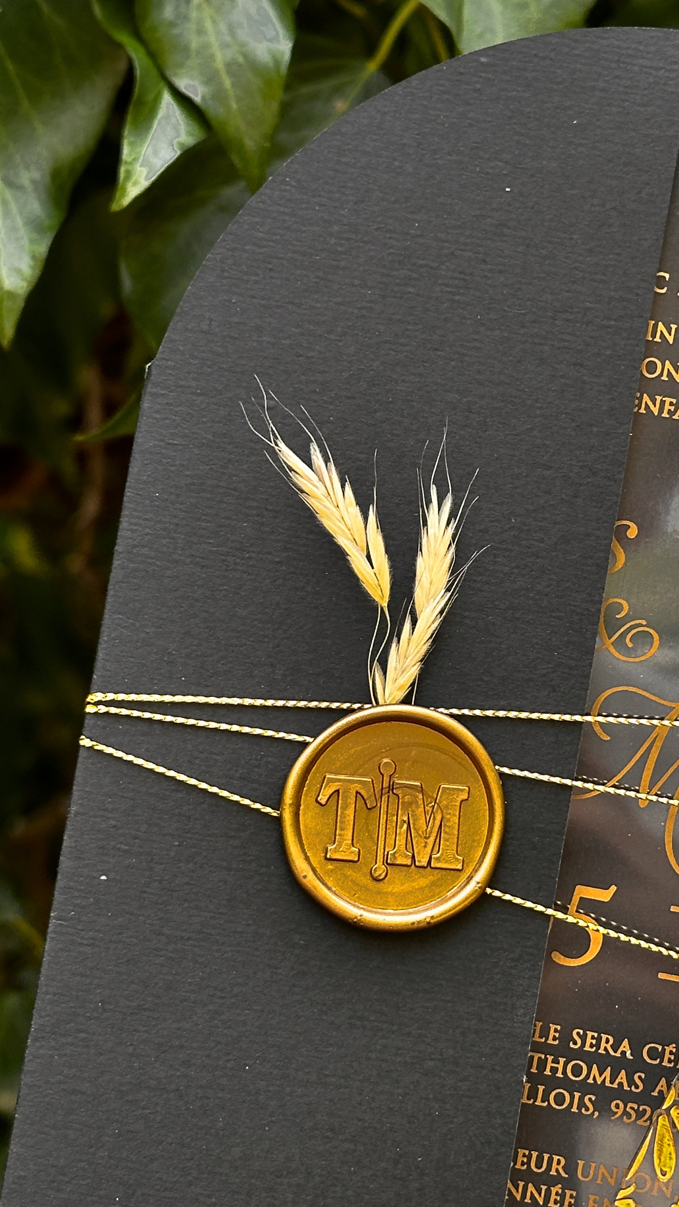 Luxury Arched Gold Acrylic Invitation with Black Envelope & Wax Seal - LunaInvites