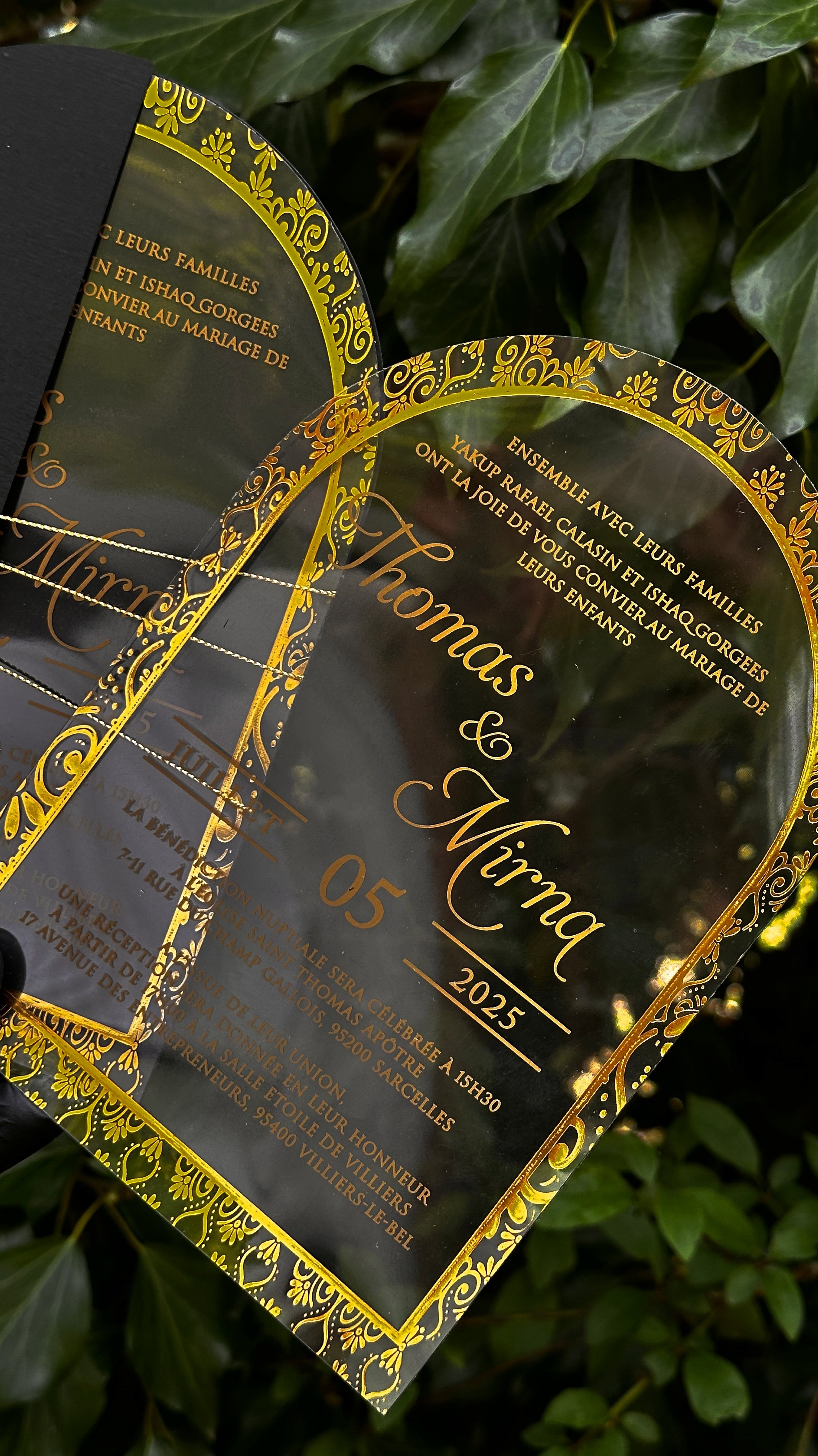 Luxury Arched Gold Acrylic Invitation with Black Envelope & Wax Seal - LunaInvites