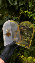 Gold Arch Acrylic Wedding Invitation with Transparent Envelope & Wax Seal - LunaInvites