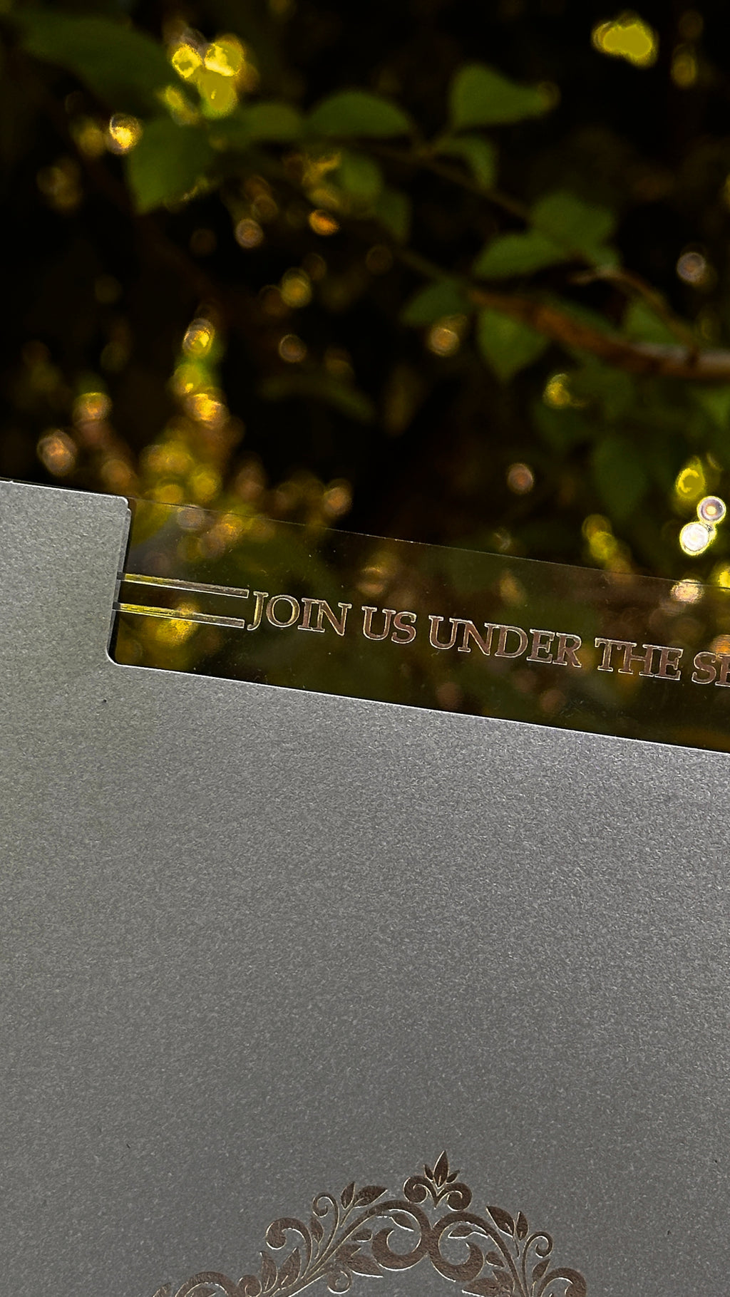 Clear Acrylic Quinceañera Invitations with Gray Glossy Envelope & Silver Foil - LunaInvites