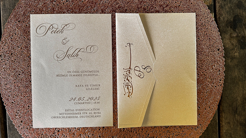 Cream Wedding Invitations with Gold Foil Print & Matching Envelope - LunaInvites