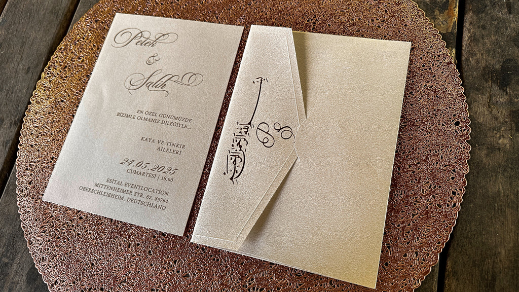 Cream Wedding Invitations with Gold Foil Print & Matching Envelope - LunaInvites