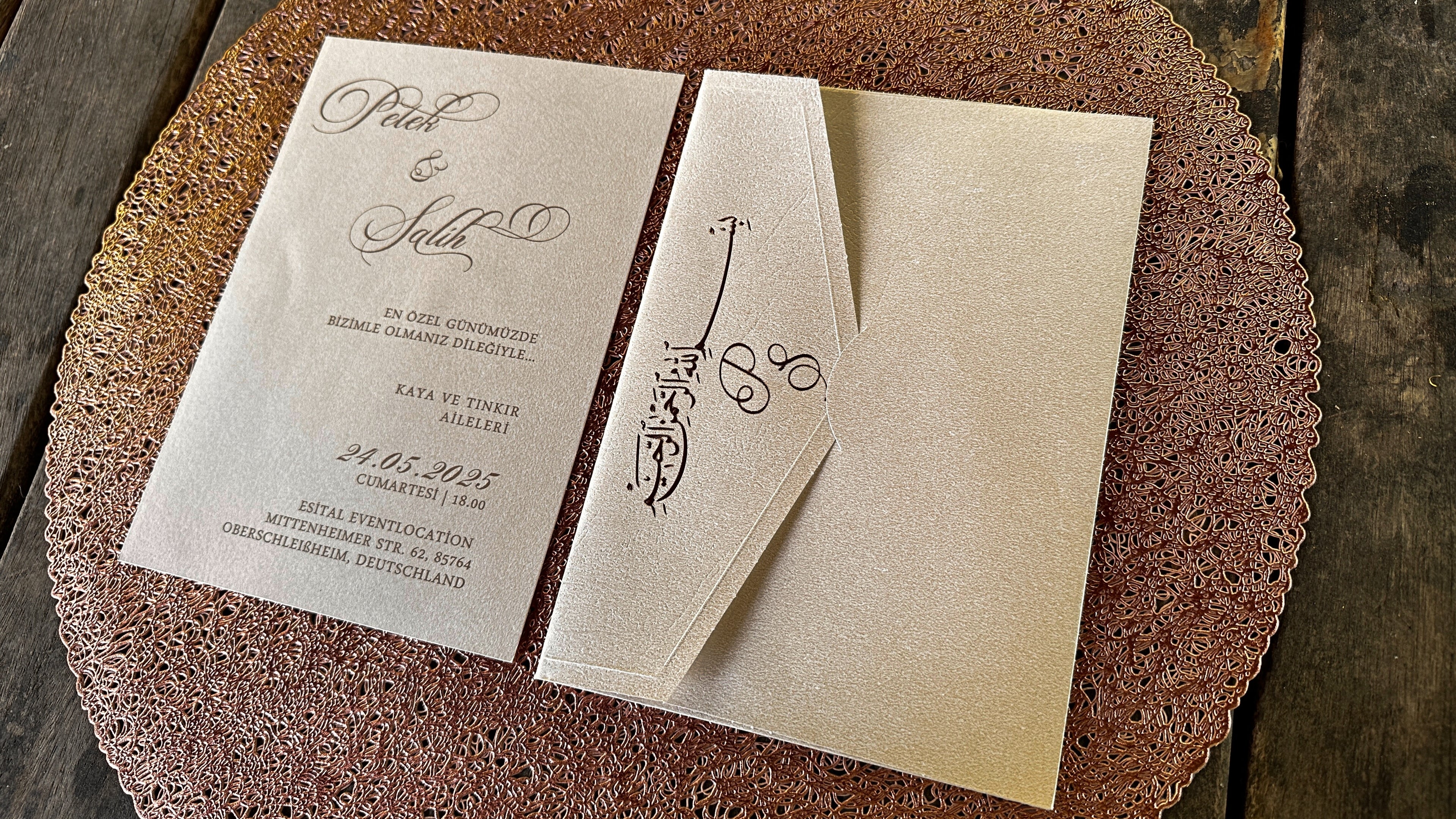Cream Wedding Invitations with Gold Foil Print & Matching Envelope - LunaInvites